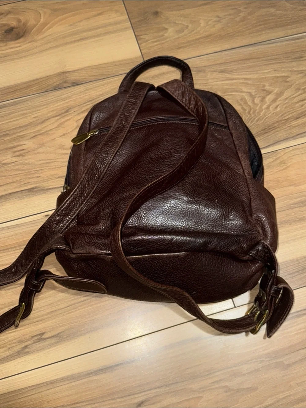 Libaire Brown Vintage Pebbled Leather Backpack 1990s Made in USA patina Laather